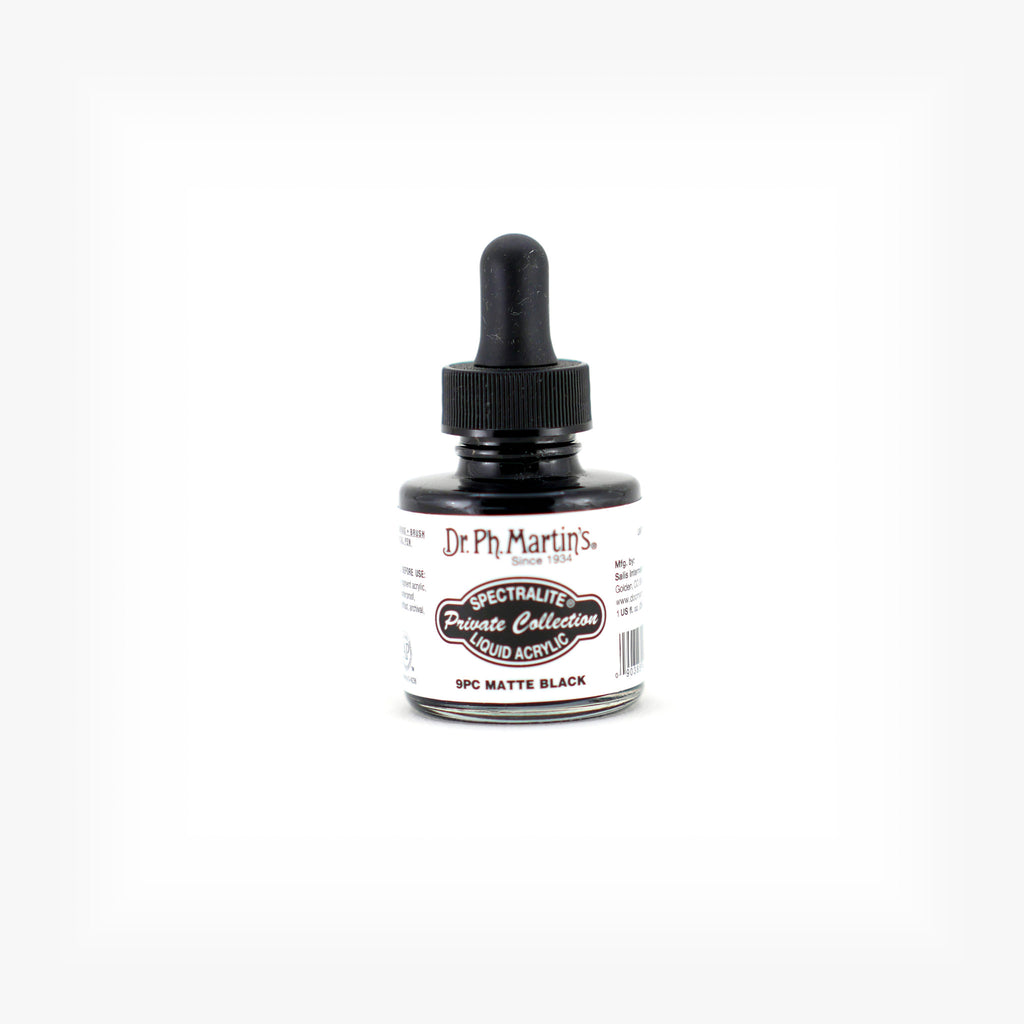 Dr. Ph. Martin's Spectralite Private Collection Liquid Acrylics, 1.0 oz, Matte Black (9PC)